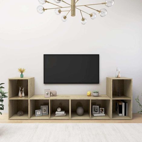 vidaXL Muebles de salón 4 pzas madera ingeniería roble Sonoma (1/5)