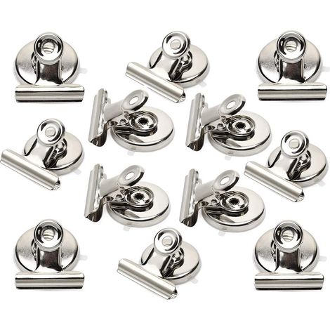 Lot de 12 pinces magnétiques en acier inoxydable antidérapantes pour réfrigérateur, décoration et rangement de cuisine et bureau