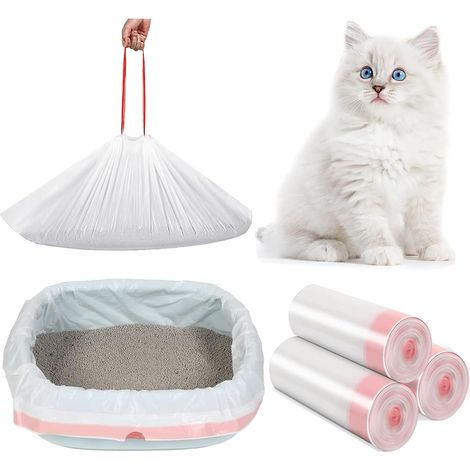 Confezione da 30 sacchetti per lettiera per gatti XXL (91x45 cm) - Sacchetti extra spessi 0,03 mm antigraffio - Coulisse - Compatibili con lettiere automatiche/grandi (1/5)