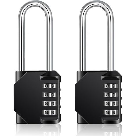 CSPARKV Long Code Padlock Outdoor for Gate, Garden Shed, Large 4 Digit Code Padlock for Sports Locker, College, School, Combination Lock (2 Pieces, Black) (1/4)