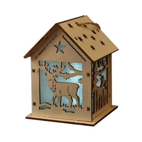 Maison en bois à led antique Scène de village de Noël en bois bricolage Illuminez les décorations de Noël Atelier de Noël avec cadeau de scène de village d'éclairage Elk 7 7 9cm (1/2)