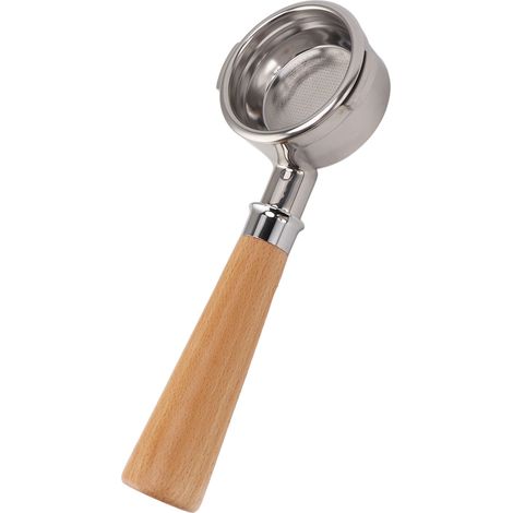 Porte-filtre nu sans fond de 58 mm pour machine à café universelle, porte-filtre à double oreille en acier inoxydable de type A2 et bois de hêtre. (1/5)