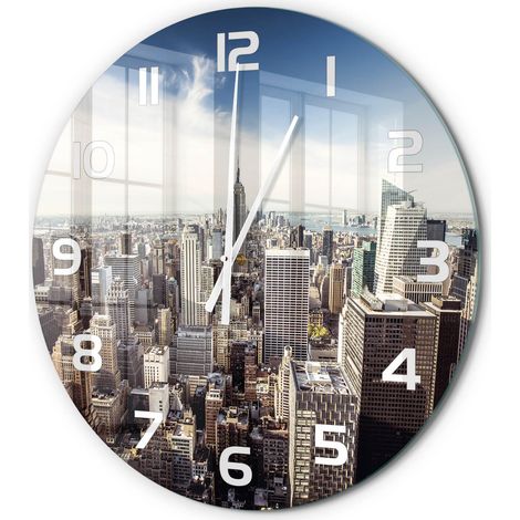 Horloge Murale Ronde Style Intemporel Verre Silencieuse pour Salon Chambre New York fi 60 cm (1/5)