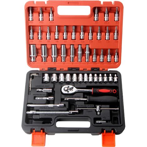 Coffret 53 pièces clé cliquet douilles tournevis 1/4 pouce, kit réparation auto moto mécanique avec étui rangement, pour maison (1/5)