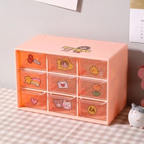 Mini boîte de rangement en plastique pour loisirs créatifs, à poser sur un bureau ou une coiffeuse à la maison ou au bureau, 9 tiroirs amovibles