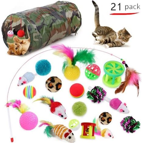 Jouets pour Chats - Multicoloré - 21 pièces - Plume - Tissu - Cadeau Noël (1/3)