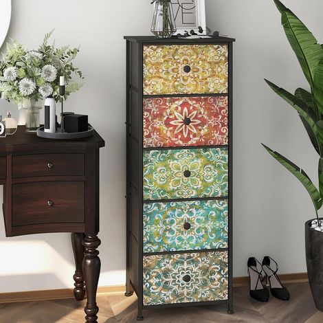 Schmale Stoffkommode mit 5 Schubladen, Böhmischer Print, 42cm Breite (1/5)