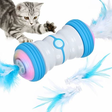 Katzenspielzeug, neues intelligentes Zwei-Gang-Spielzeug 2021, automatische Rotation und Funktion, USB-aufladbar und mit farbigen LED-Leuchten