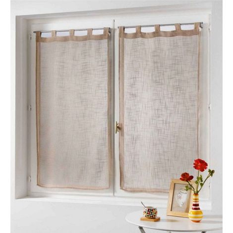 Douceur D'Intérieur – Rideau de porte brise bise 2 x 60 x 120 cm – Effet lin tissé – Couleur noisette – Fixation facile sur tringle (1/3)