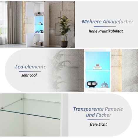 Vitrine blanche brillante – 45 x 35 x 160 cm, portes vitrées, armoire indépendante – Luminosité et modernité (1/5)