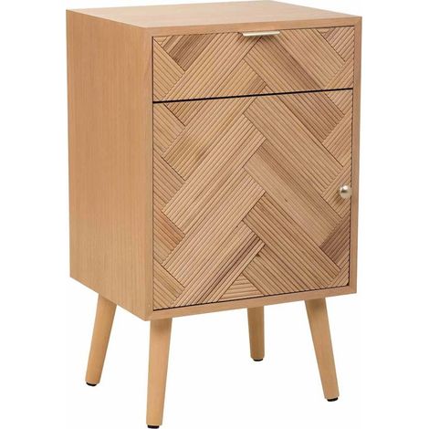 Table de chevet bois naturel porte et tiroir style classique - Bois naturel clair et marron (1/5)