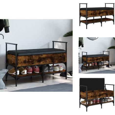 Banc à chaussures chêne fumé 85,5x42x57,5 cm bois d'ingénierie - Banc Chaussure - Banc Entrée - Rangement Chaussures - Meuble Entrée - Banc Coffre (1/5)