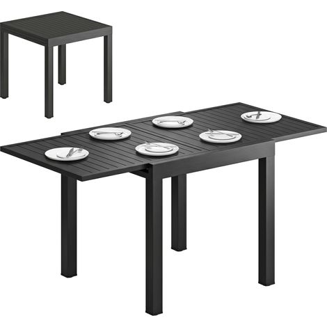 Table de jardin extensible table extérieur pour 4-6 personnes avec rallonge auto-stockée aluminium 80-160 x 80 cm noir (1/5)