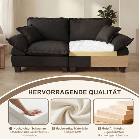 U-förmiges Ecksofa 264×155×90 cm aus schwarzem Chenille mit 2 Ottomanen – MEUBLIV (1/5)