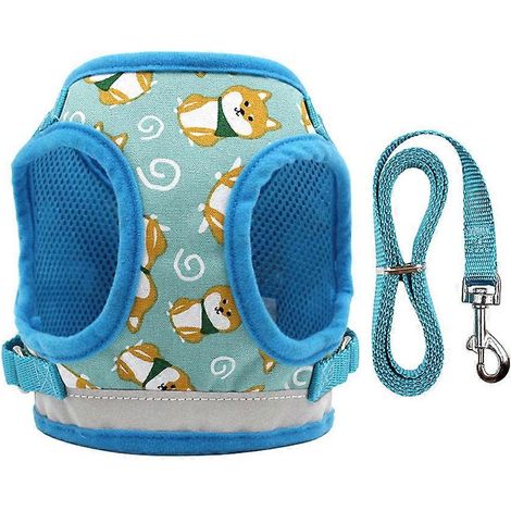 Arnés para perros cómodo con correa pectoral y 2 cuerdas de tracción con diseño de dibujos animados (azul) (1/5)