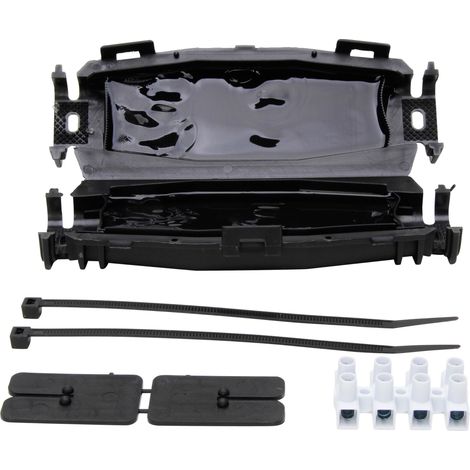 manchon/raccord gel pour câble extrudé, IP68, 165x36x62mm, couleur: noir, y compris 2 pièces de serre-câble et pince de lustre à 4 broches, -20 à+90°, 396113049
