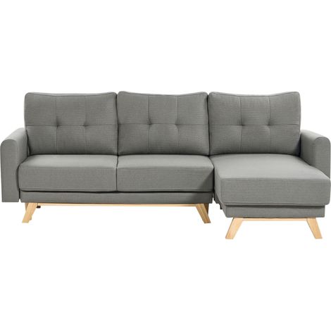 Schlafsofa 3-Sitzer SIRO Stoff Grau mit Stauraum linksseitig