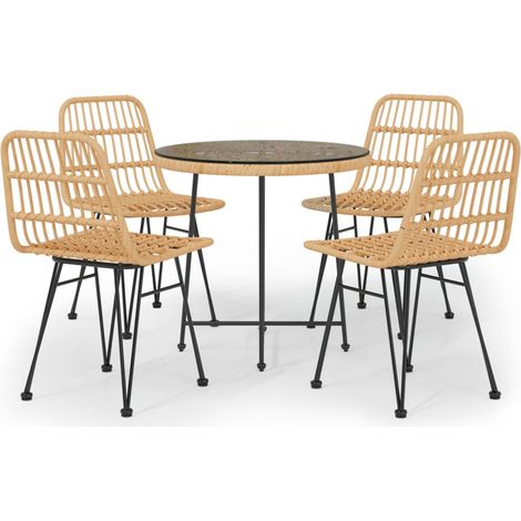 Ensemble à dîner salon de jardin meuble d'extérieur 5 pièces résine tressée (1/5)