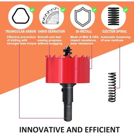 Scie cloche HSS M42 Bi-Métal 100 mm - Avec Adaptateur et Foret de centrage - pour bois, plastique - Profondeur de coupe jusqu 32 mm (1/4)