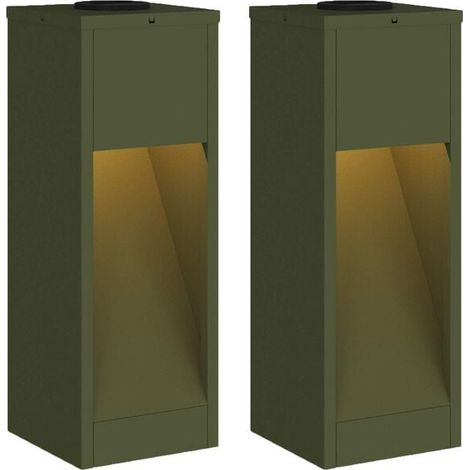 Deux lampes de jardin à LED solaires, vert olive (1/5)