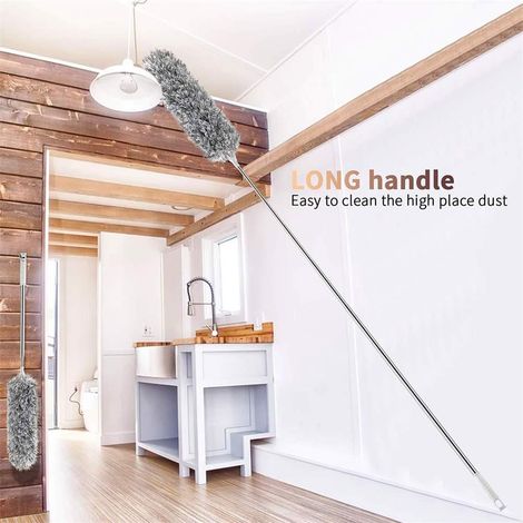 Chiffon microfibre avec manche télescopique, tête flexible, plumeau extensible pour nettoyer ventilateur plafond, clavier, meubles (1/5)