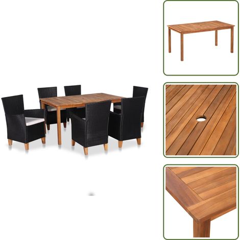 Ensemble à manger d'extérieur 7 pcs Résine tressée Noir marron - Table De Jardin - Salon De Jardin - Meubles De Jardin - Set De Table - Chaise Pliante
