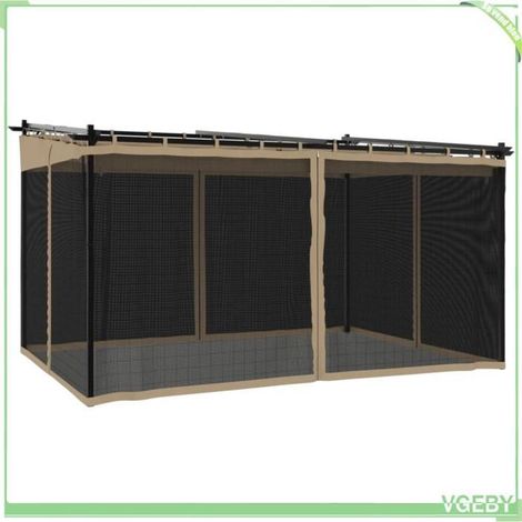 Tonnelle - FAFEICY - 4003913 - 4x3 m (396x297 cm) - Toit rétractable anti-UV - Parois filet taupe (1/5)