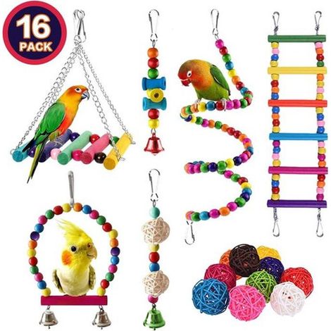Set di 5 giocattoli per pappagalli e altri uccelli. Set di giocattoli per uccelli, giocattoli per pappagalli, altalena per pappagallini ondulati, pappagalli e altri uccelli. (1/5)