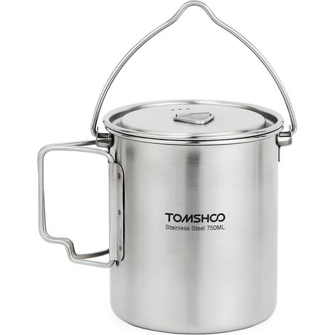 Tragbare 750-ml-Edelstahl-Wasserflasche mit Deckel und klappbarem Griff für Outdoor-Camping