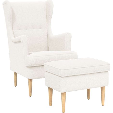 Sessel mit Fußhocker 2 stk. Creme Bouclé vidaXL (1/5)