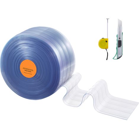 Mophorn Cortina de tiras de PVC acanaladas transparentes de 100' x 12" x 0,12" de, tiras de plástico para puertas de almacén, garaje, supermercado, granero y casa de animales domésticos (1/5)