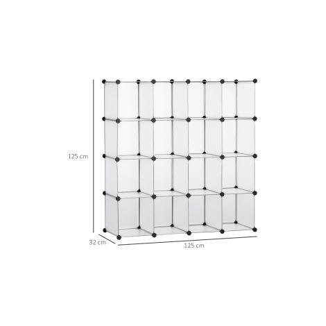 Système d'étagère modulaire DIY 16 cubes, casier de rangement en plastique blanc 125x32x125cm, idéal pour chambre d'enfant et salon (1/5)