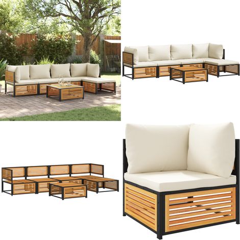 6-tlg. Garten-Sofagarnitur mit Kissen Massivholz Akazie - Gartenmöbel Set - Esszimmergarnitur Outdoor - Holz Gartenset - Esstisch Garten - Lounge Möbel - Home & Living (1/5)