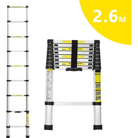 SWANEW Scala telescopica 2,6M Scala multifunzionale in alluminio Scala semplice Scala multiuso Scala estensibile Scala di qualità superiore 150KG (1/5)