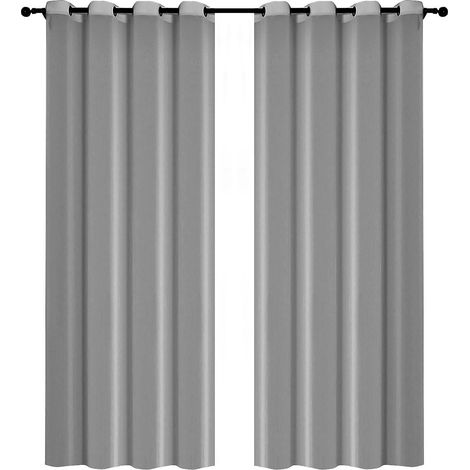 Festnight 2er-Pack Vorhänge, 225 x 140 cm, einfarbig, Polyesterfaser, Ösen, lichtdurchlässig, lässige Textur – 145 x 140 cm – Grau
