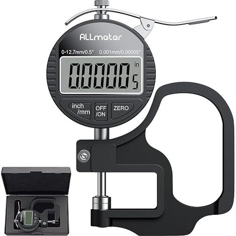 Jauge d’épaisseur numérique 0–12,7 mm, résolution 0,001 mm (0,00005"), écran LCD, conversion mm/pouce, mesure précise pour cuir, papier, tissu, film plastique