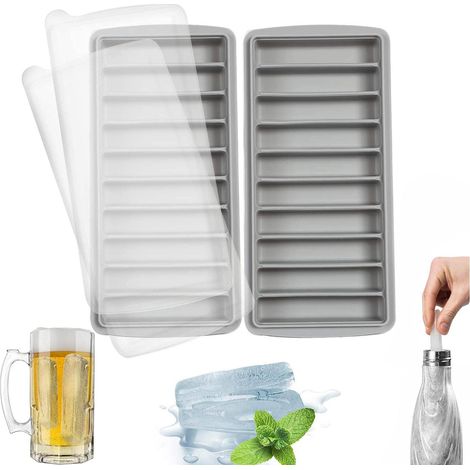 (Lot de 2, gris) 2 bacs à glaçons en silicone, démoulage facile, empilables avec couvercle, 10 cavités, idéaux pour les bouteilles d'eau et de sport. (1/5)