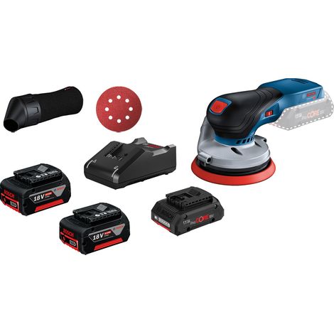 Bosch Akku-Exzenterschleifer GEX 18V-125 / 1x 4,0 Ah + 1x 4,0 Ah ProCORE18V + 1x 5,0 Ah Akku + Ladegerät