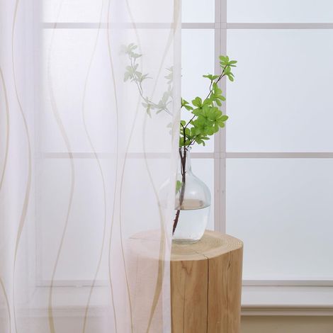 Rideaux Blancs et Beiges, pour Salon, Sable, avec Œillets, Transparents, Aspect Lin, Modernes, 225 Cm de Long, Lot de 2 (1/5)