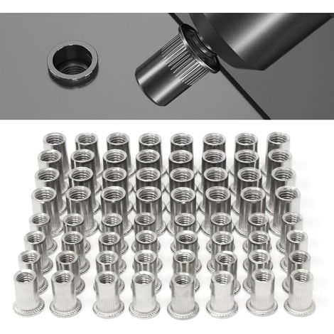 120 Pcs M6 M8 Rivet écrous,Rivet écrou en 304 Acier Inoxydable,Ecrous à Riveter filetés à Tête Plate,Inserts filetés écrou Aveugle,écrous de Rivet Insert Fileté (1/5)