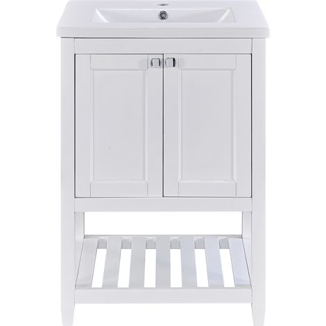 Mobile bagno con lavabo in ceramica e armadietto 60 cm bianco HOMVRA (1/5)