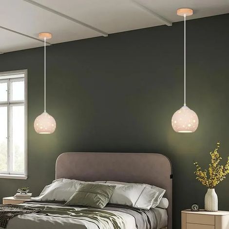 Lot de 2 Moderne Lustre Suspension Lampe Luminaire en Céramique Abat-jour Design Planète Plafonnier Vintage pour Salon (1/5)