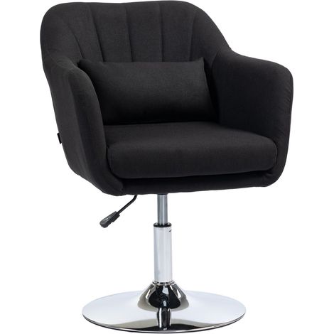 Fauteuil Relax Pivotant - Hauteur et Accoudoirs Ajustables - Coussin Lombaire - Rembourré Lin Noir (1/5)