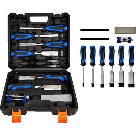 Chisel Sets, Heat-Treated Cr-V Blades with 6pc Wood Chisel & Honing Guide & Sharpening Stone, Wood Carving Chisel Set for Sculpting, Woodturning, Carpentry, Trimming (1/5)