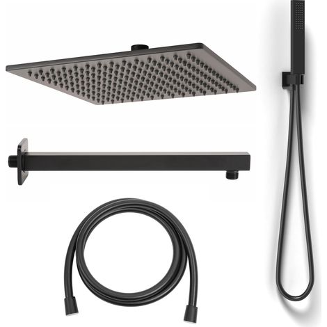 Metaform Kit de Remplacement de Douche Noir Opaque Bras Carré Douche à Prise d'Eau et Douche de Tête (N25) (1/5)