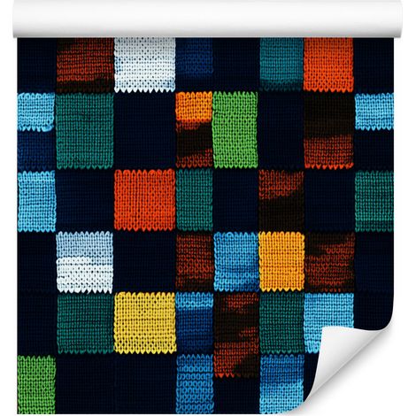 Bunte Stricktapete in Schwarz und Türkis für Wohn- und Schlafzimmer, 50 x 1000 cm (1/5)