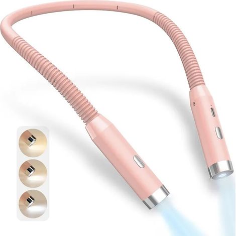 Lampe de Lecture de Cou Portable USB - Silicone Flexible 360° - 3Couleurs & 3 Luminosités Anti-Fatigue Oculaire (1/5)
