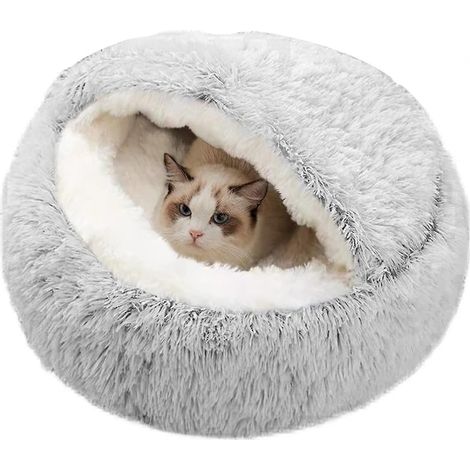 gris-lit Apaisant En Forme De Donut, Chaud Et Doux En Peluche Avec Dessous En Ponge Confortable Et Antidrapant Pour Animaux De Petite Et Moyenne T (1/4)