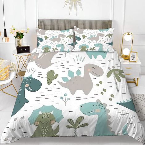 Parure de lit 2 pièces en microfibre pour enfant Motif dinosaures 135x200 cm,Pour garçons et filles,Douce et chaude,Avec fermeture éclair,3D Dino,Avec housse de couette de 80x80 cm (1/5)