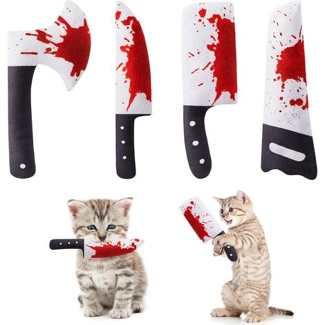 Lot de 4 Jouets pour Chats – Jouets en Peluche en Forme de Couteau avec Herbe à Chat & silvervine, Bruit de Froissement, Jouet Interactif pour Chats d’Intérieur (1/5)